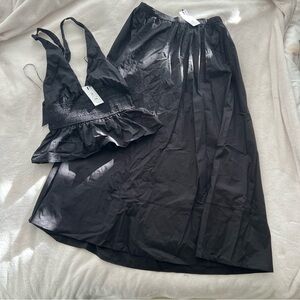 BNWT Dynamite SET - Black Cotton Poplin Maxi Skirt & Smocked Halter Top